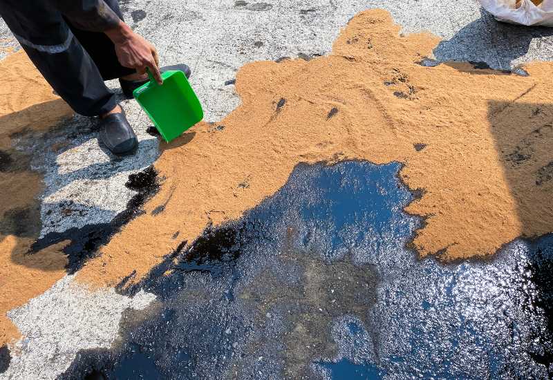 Powder to remove engine oil stains by Hawkins Towing in Greenville, SC